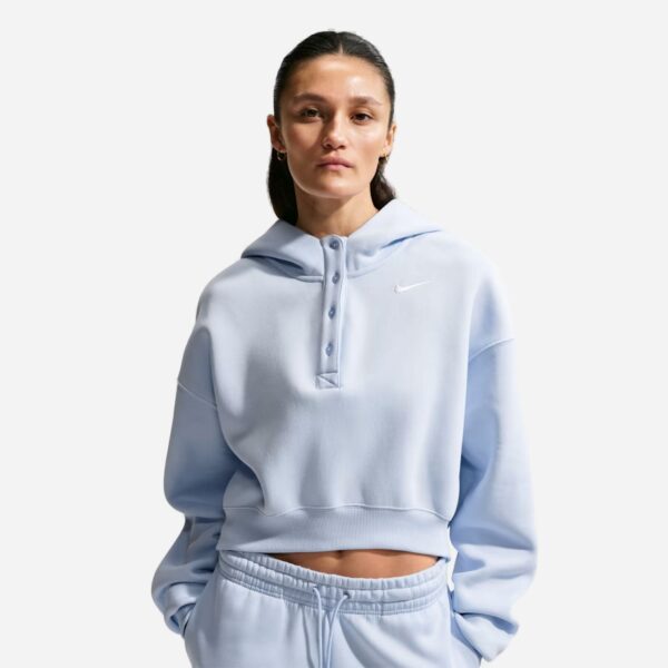 PHEONIX FLEECE CROPPED HENLEY HOODIE